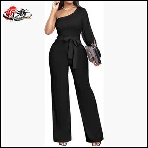 Polyester Spandex Formal Jumpsuit Off Shoulder V Neck Party Wear